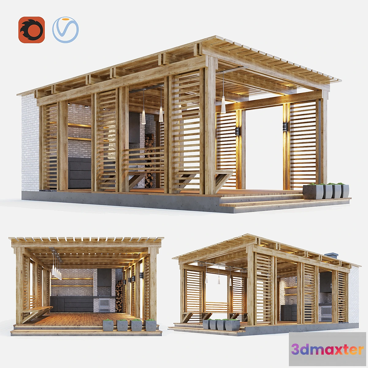 1298532 - Wooden gazebo with summer kitchen 3D Max