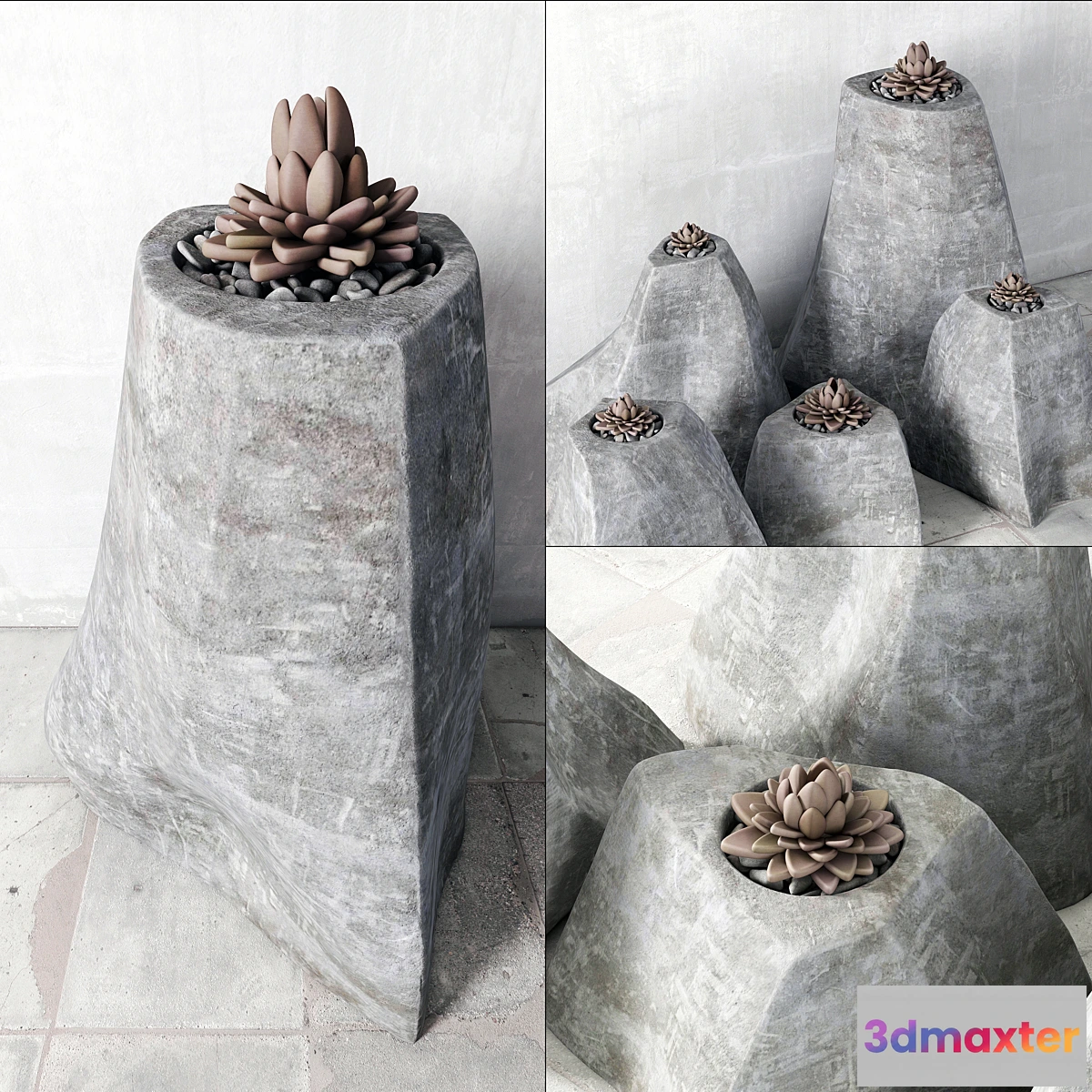 1306714 - Succulent rock vase 3D Max