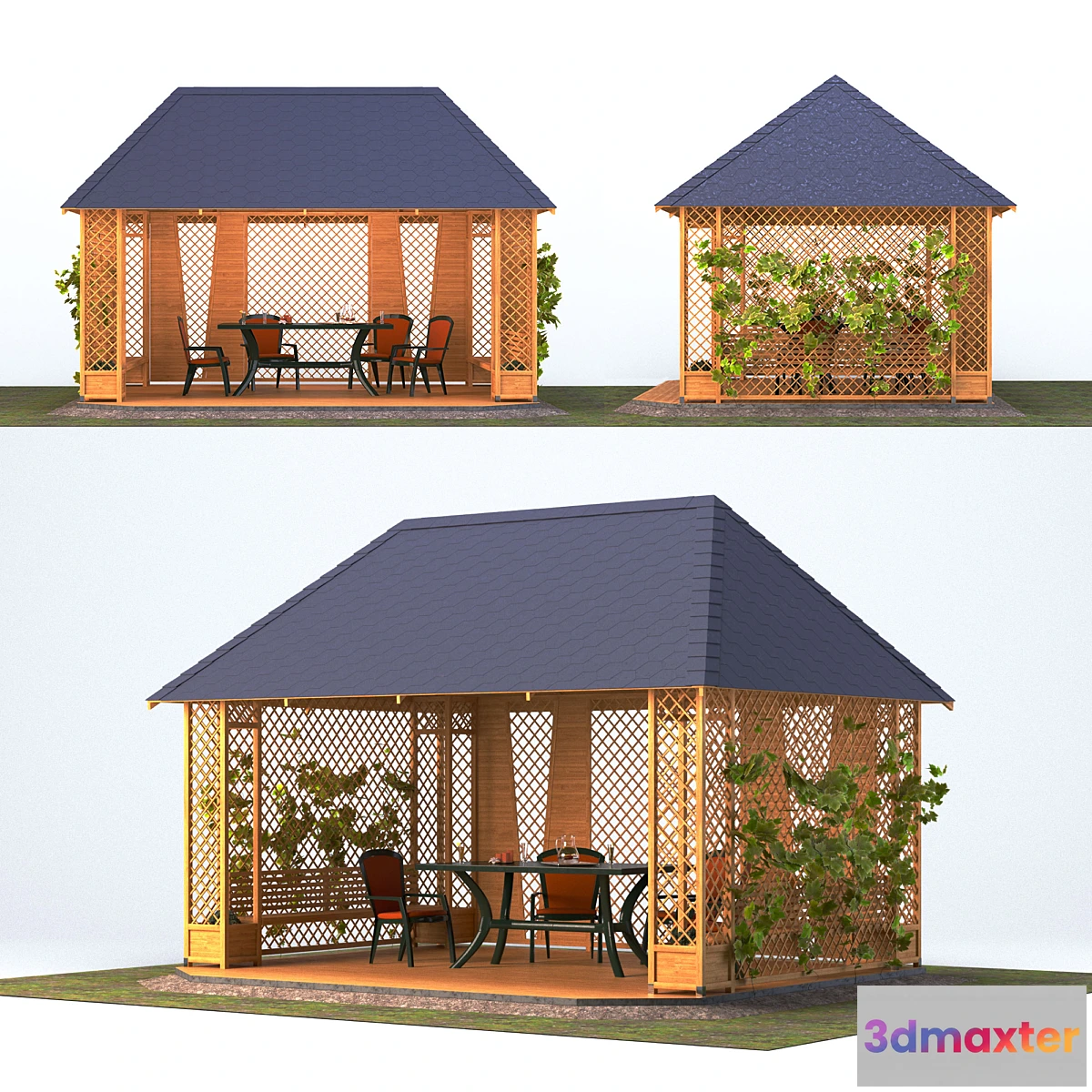 1323730 - Wooden gazebo with grapes 3D Max
