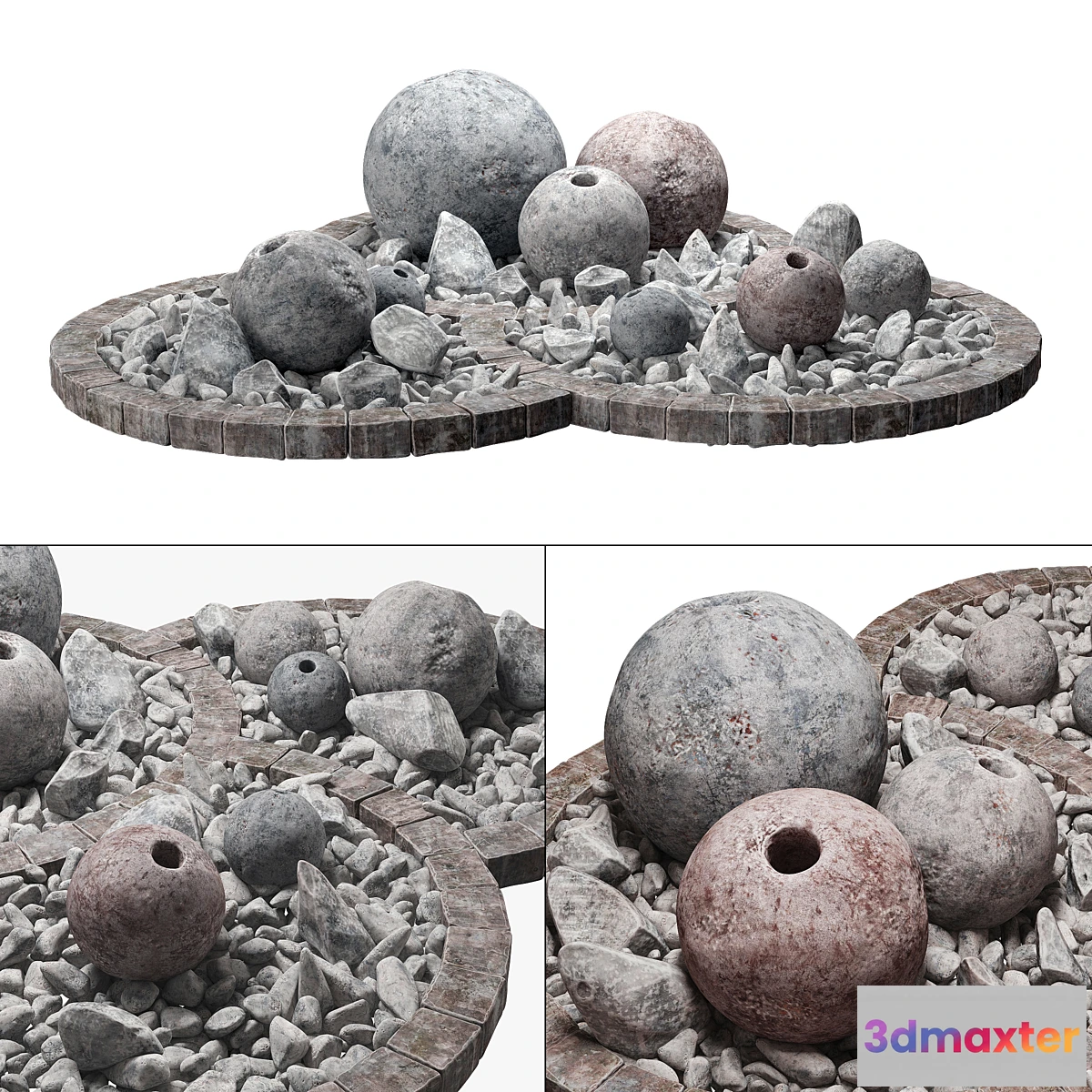 1324800 - Flowerbad stone sphere decor _ Stone bed with spherical decor 3D Max