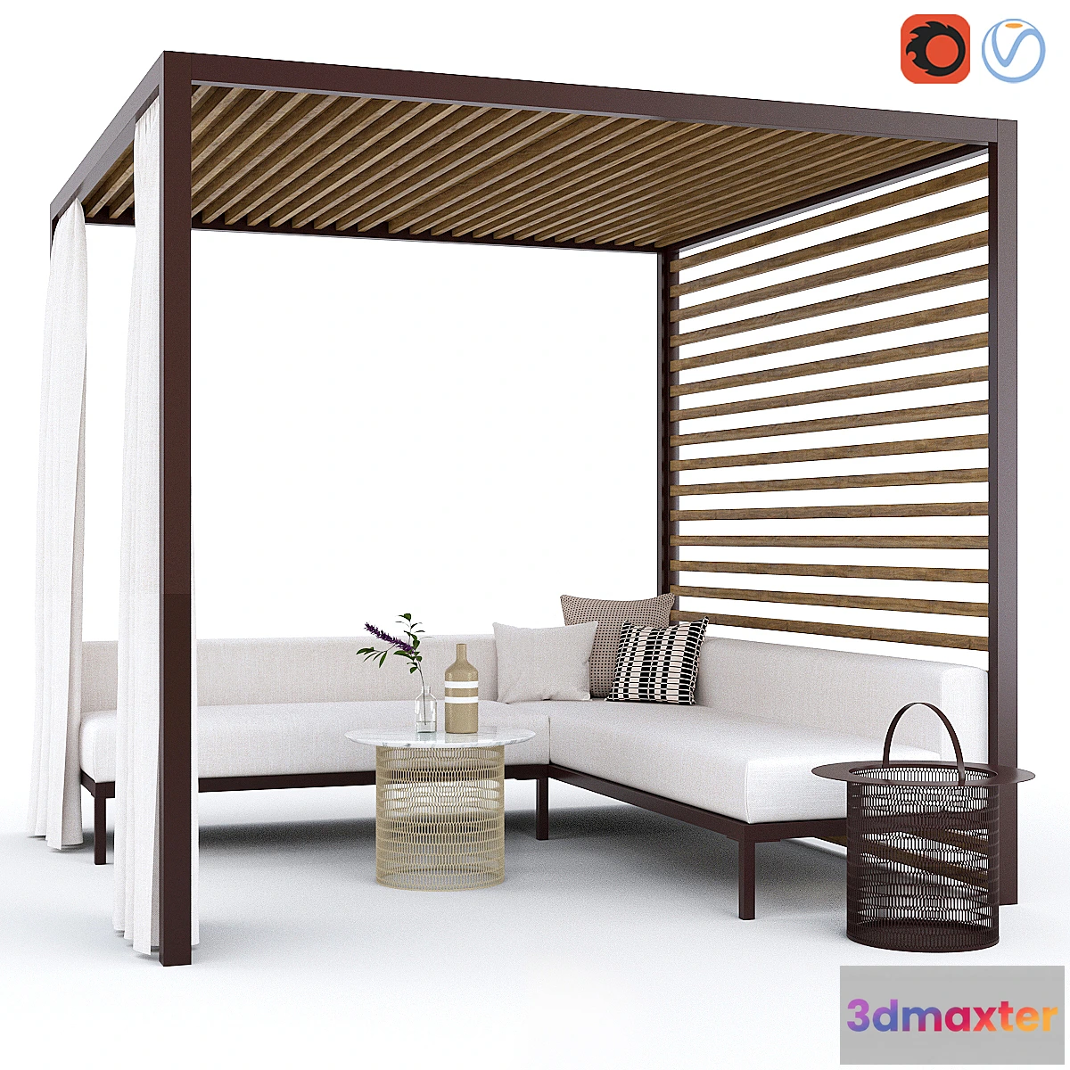 1332098 - Garden arbor with sofa Kettal Pavilion Gazebo 3D Max