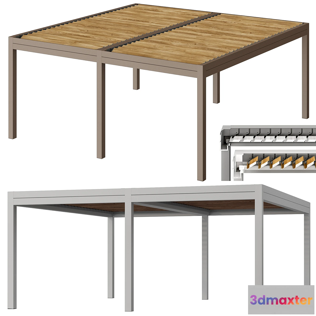 1338309 - Metal pergola gazebo canopy with roller shutters 3D Max