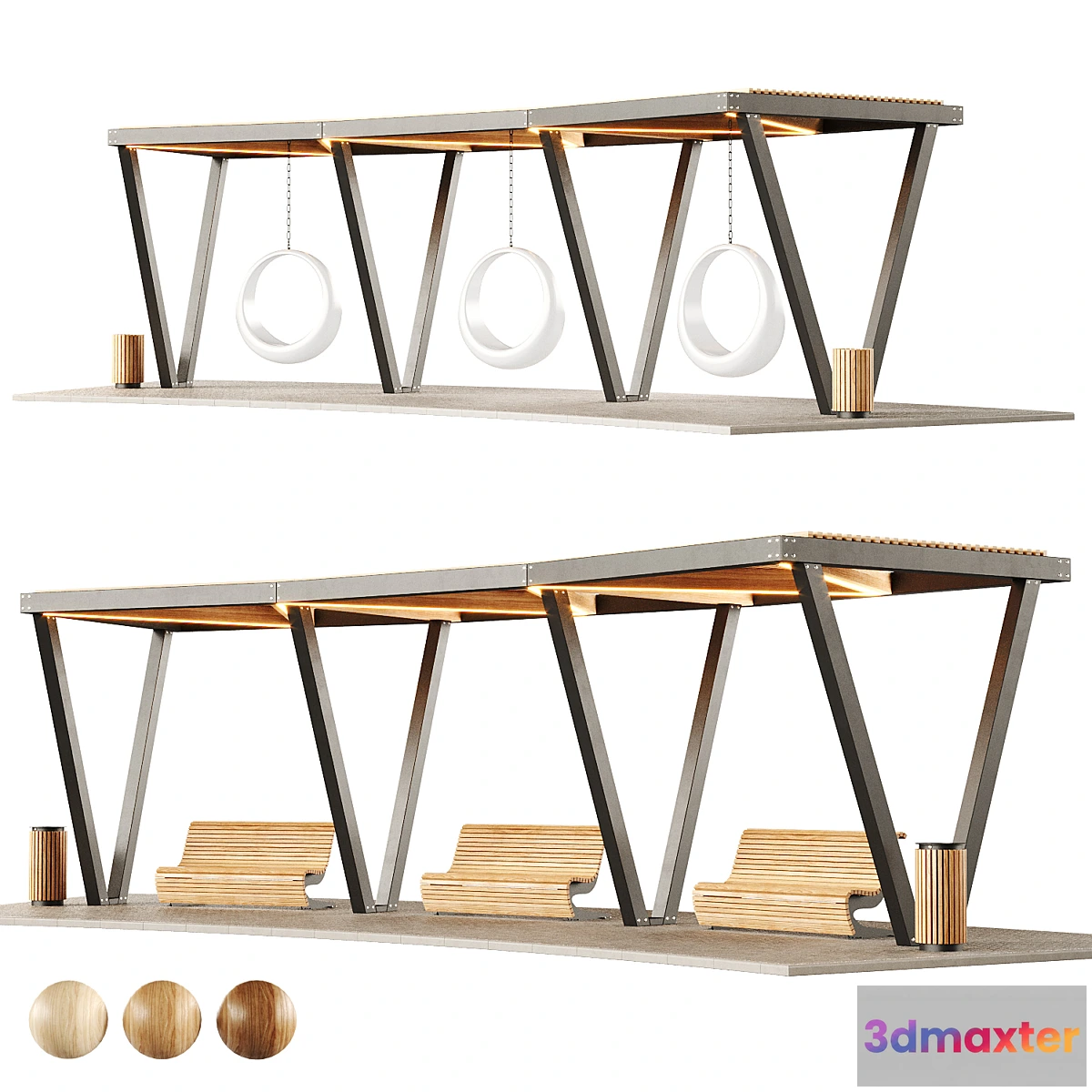 1339537 - Pergola with swings benches 2 3D Max