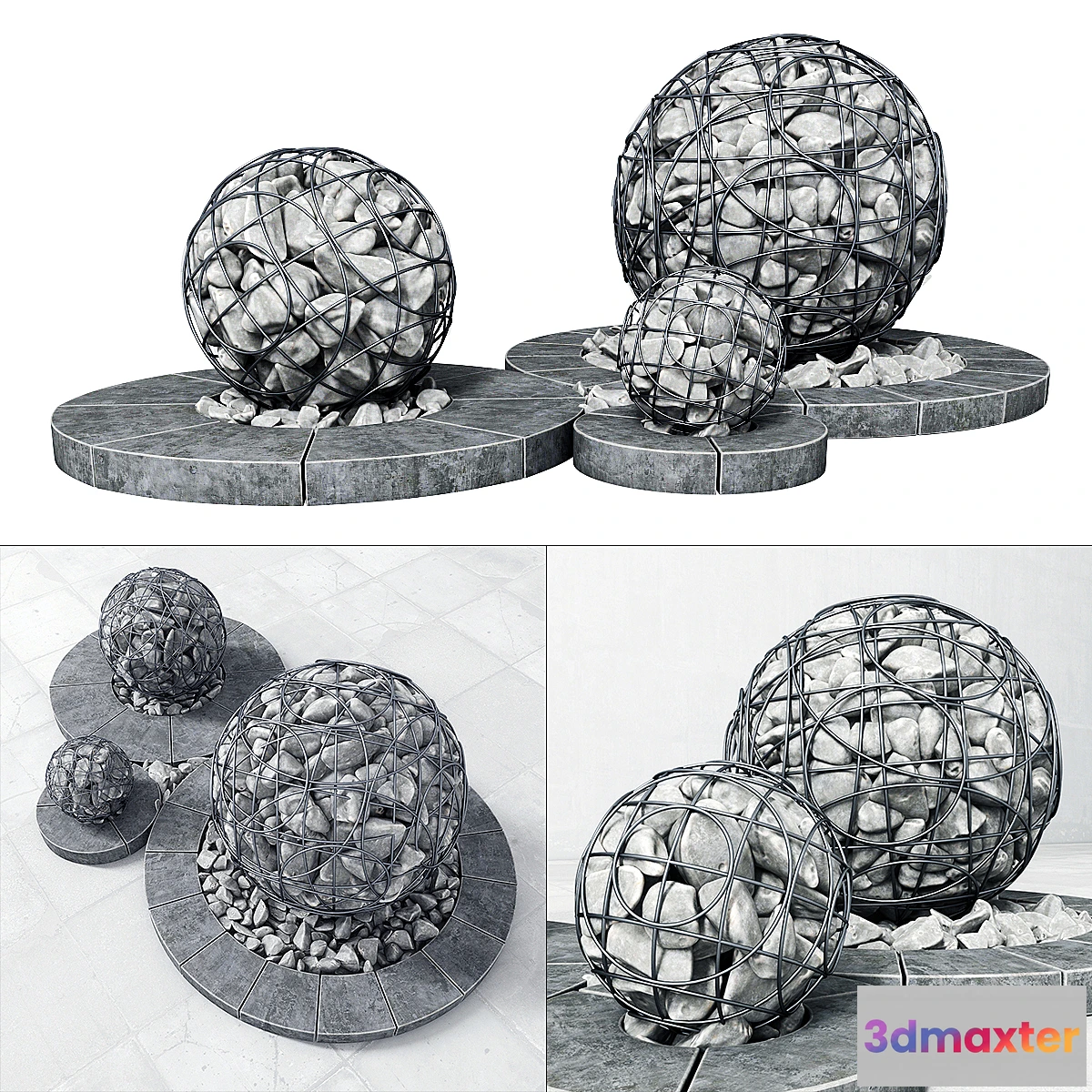 1346520 - Street gabion sphere decor _ Street decor with gabions 3D Max