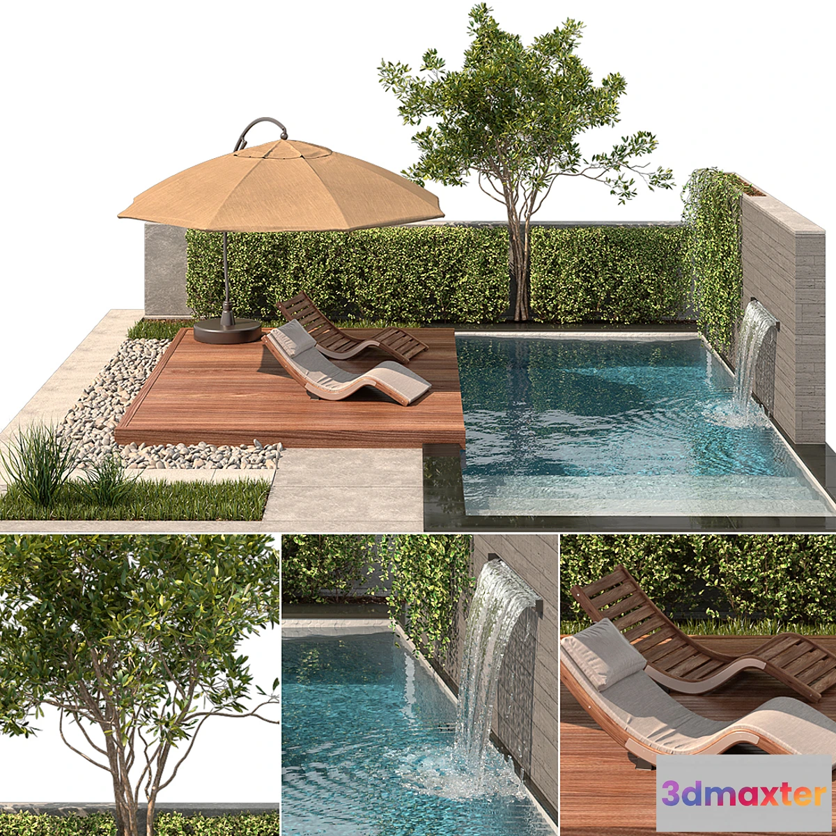 1347508 - Backyard with Pool & plants & Furniture - No.2 3D Max