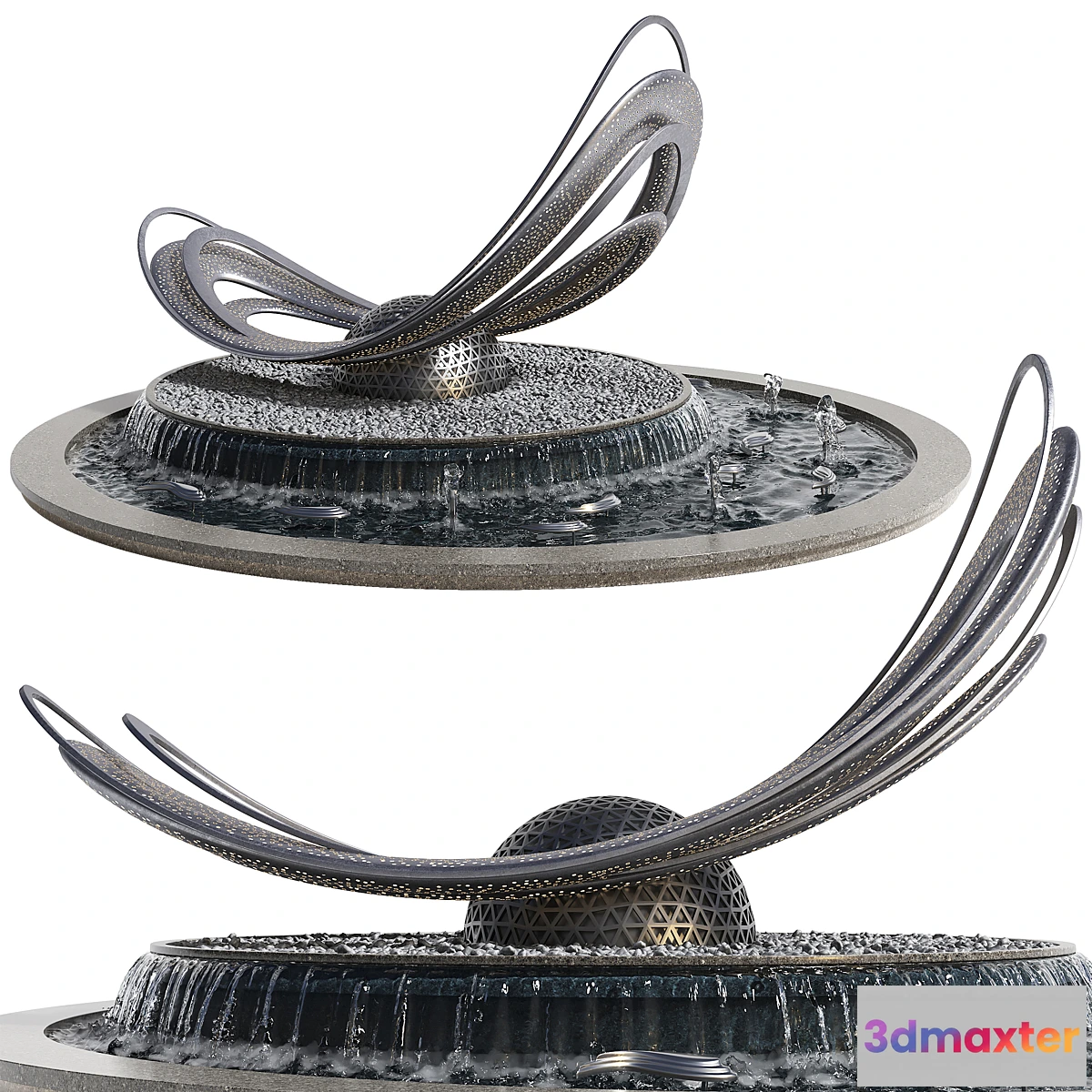 1353843 - Pond with metal sculpture - No.2 3D Max