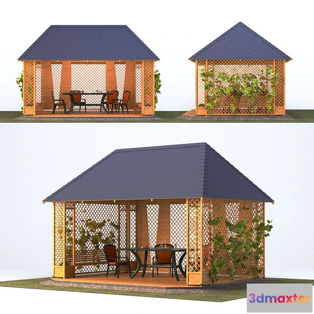 1541177 - Wooden gazebo with grapes 3D Max