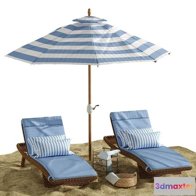 1541503 - Beach umbrella and chaise longue set 2 3D Max