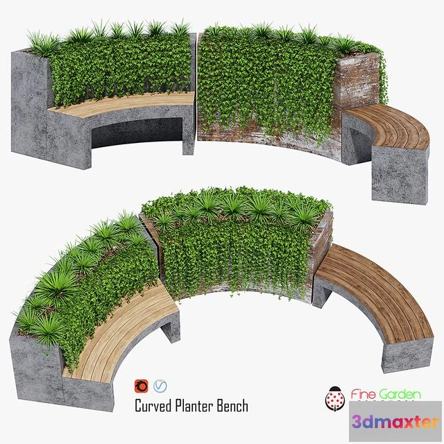 1542583 - Curved planter bench two 3D Max