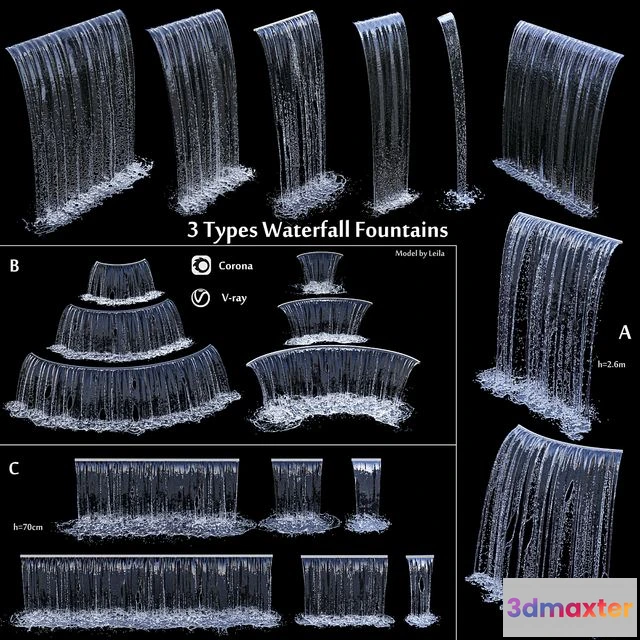 1549371 - 3 types of waterfall Fountains cascade in different sizes 3D Max