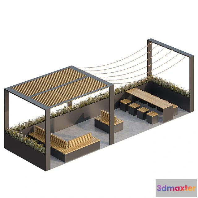 1550871 - City parklet with garland 3D Max