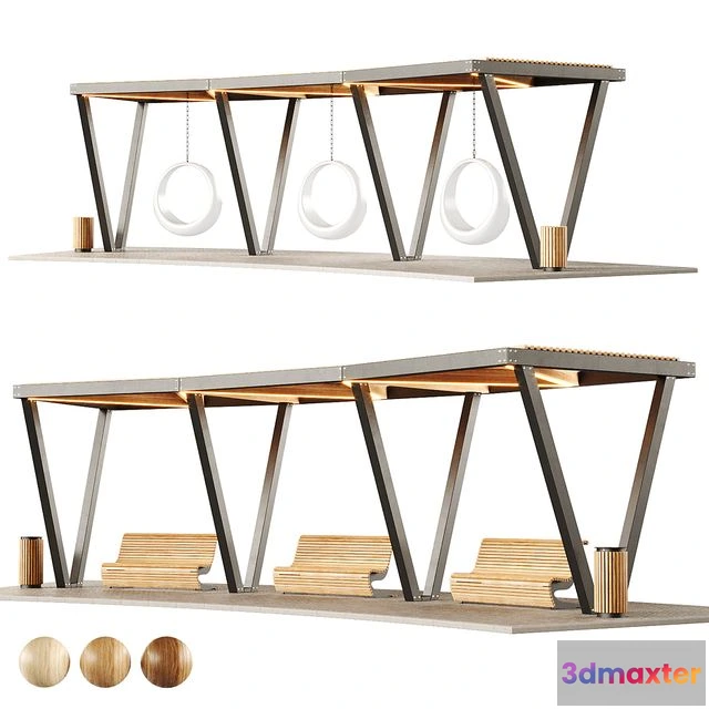 1552199 - Pergola with swings benches 2 3D Max