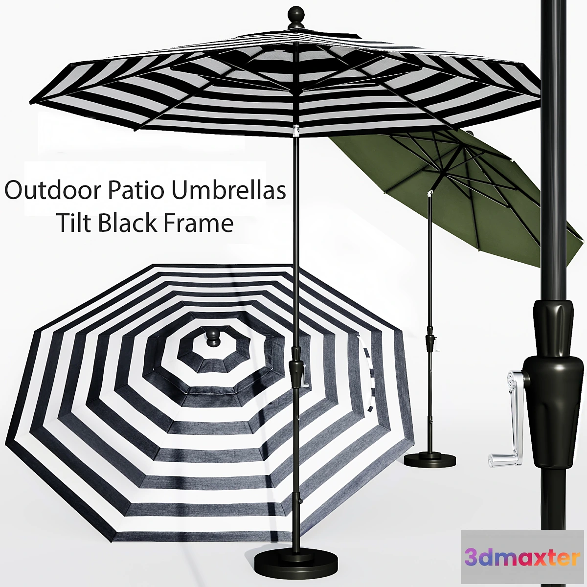 541381 - 9′ Sunbrella Black Cabana Stripe Outdoor Patio Umbrella with Black Tilt Frame + Reviews