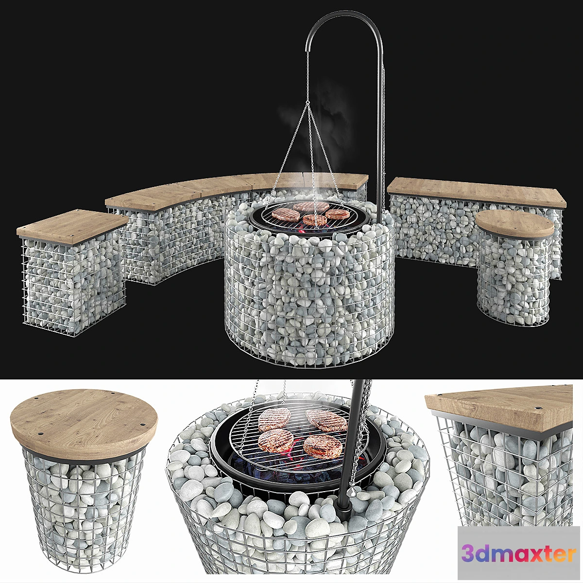 1307679 - Gabion fireplace benches 3D Max