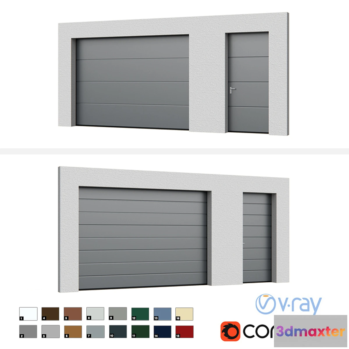 1290657 - Sectional doors Hormann LPU open _ closed with side door 3D Max