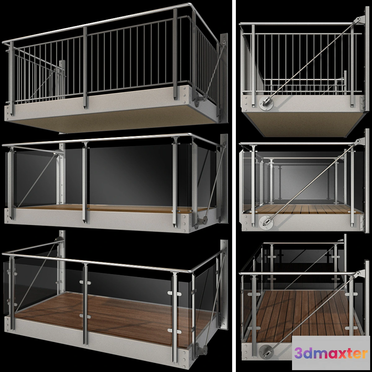 1305002 - Metal balcony (3 types of console balconies) 3D Max
