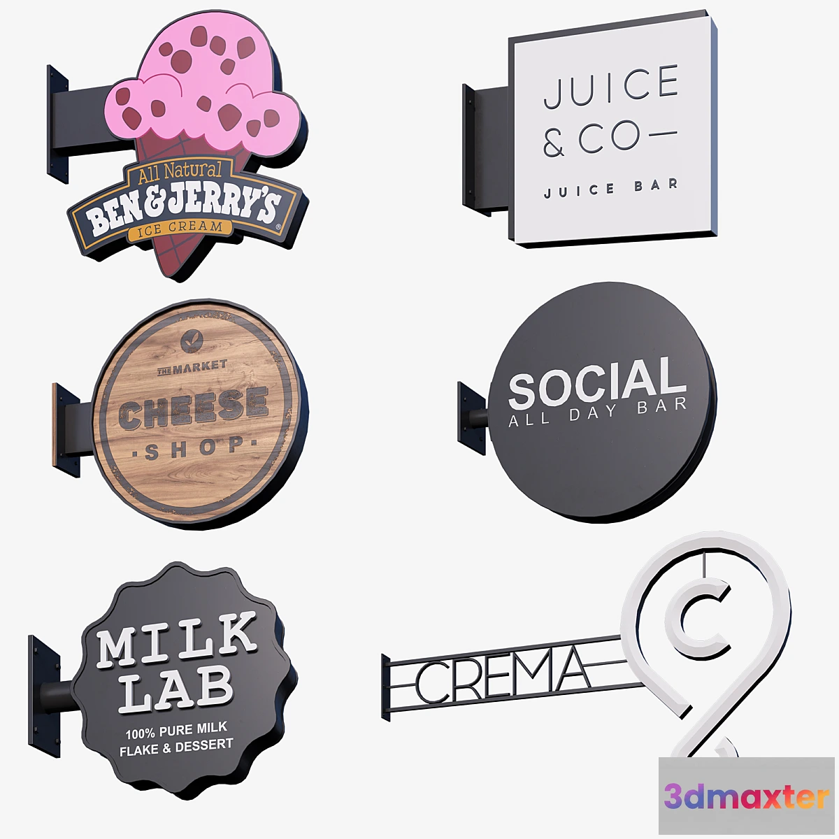 1324787 - Set of console signs for cafes and shops 3D Max