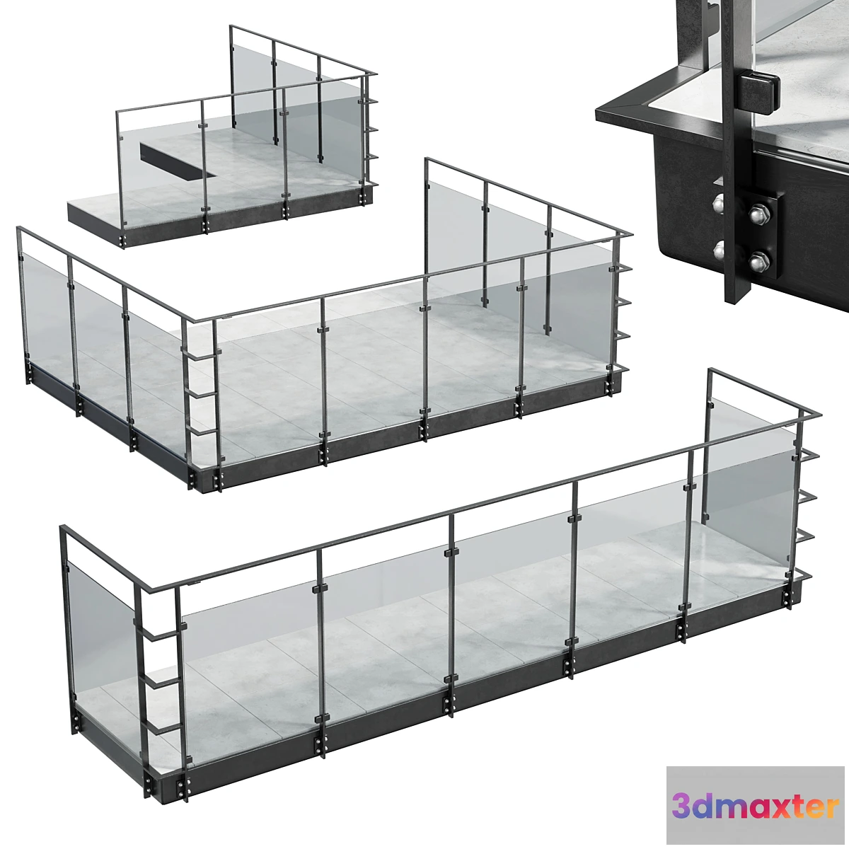 1351998 - Metal Balcony - Metal Railing Set 001 3D Max