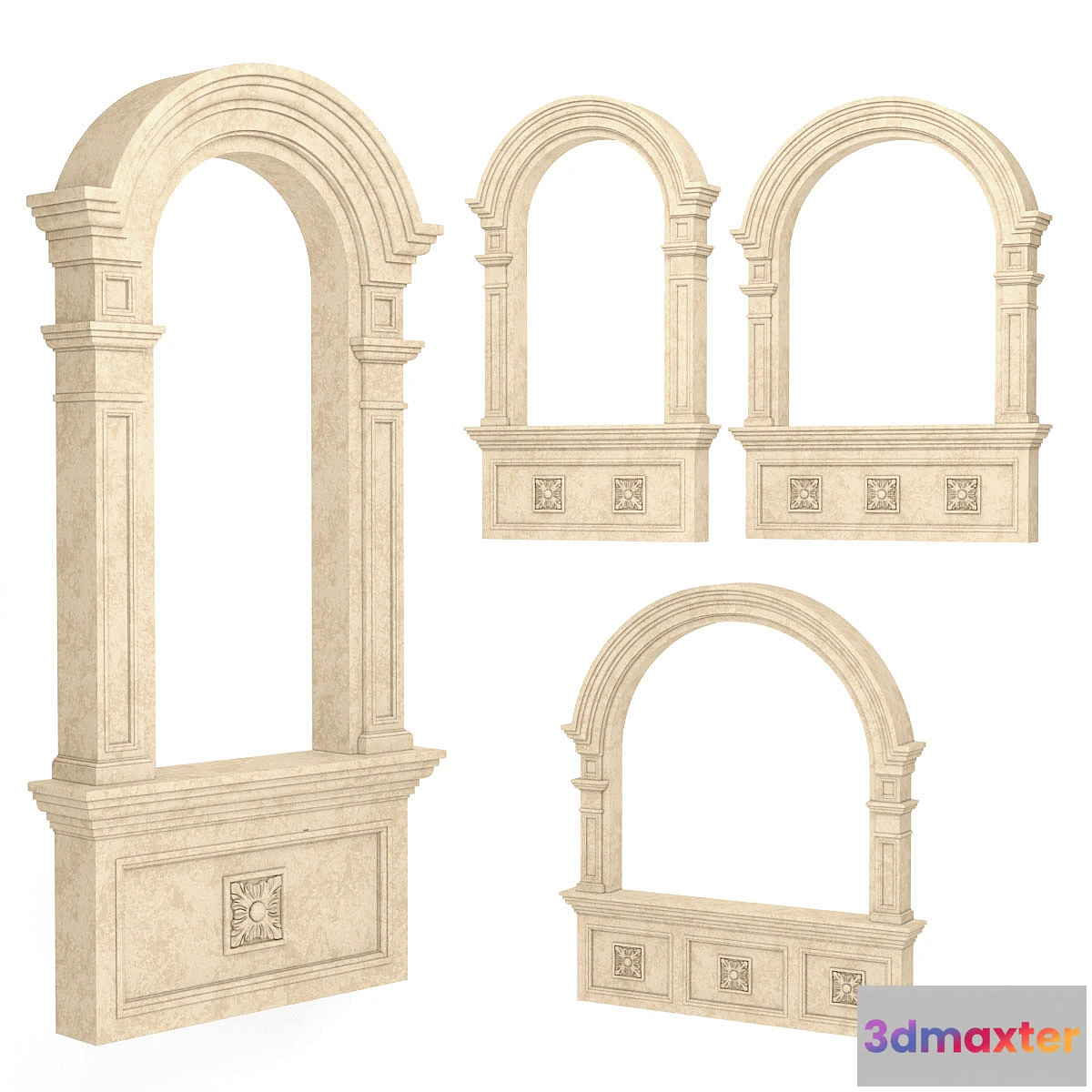 1416954 - Classic arched window frames 4 sizes 3D Max
