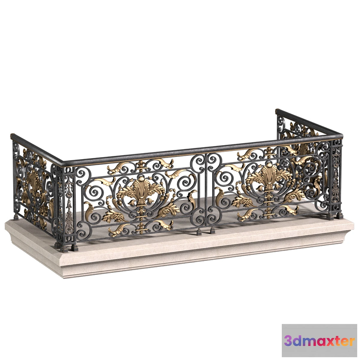 1456166 - Balcony with classic wrought iron railing 3D Max
