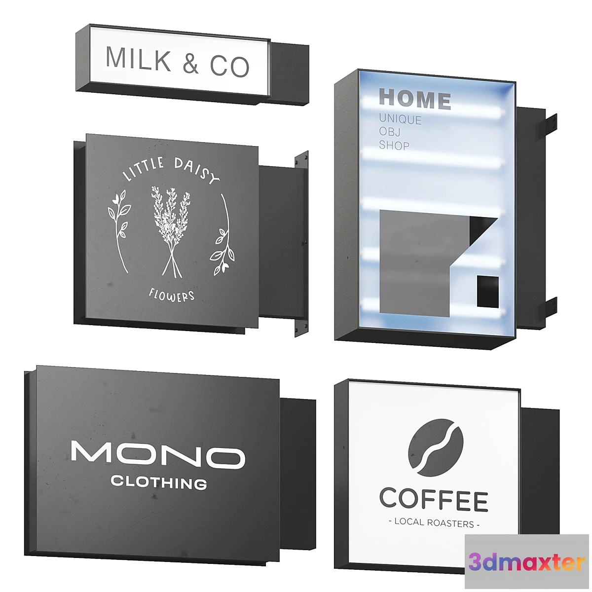 1458078 - Five modern signage 3D Max