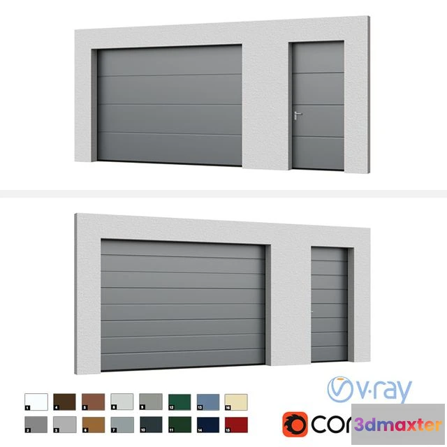 1557683 - Sectional doors Hormann LPU open closed with side door 3D Max