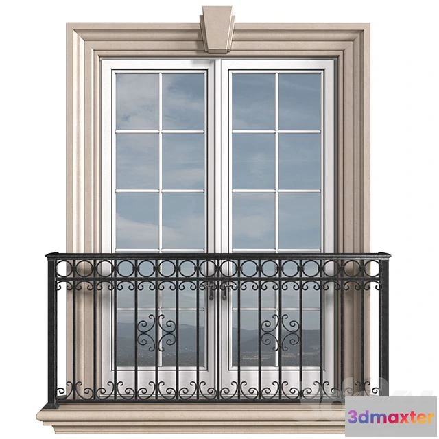 1567292 - Classical front window with a French balcony.Classical Forged Fence 3D Max