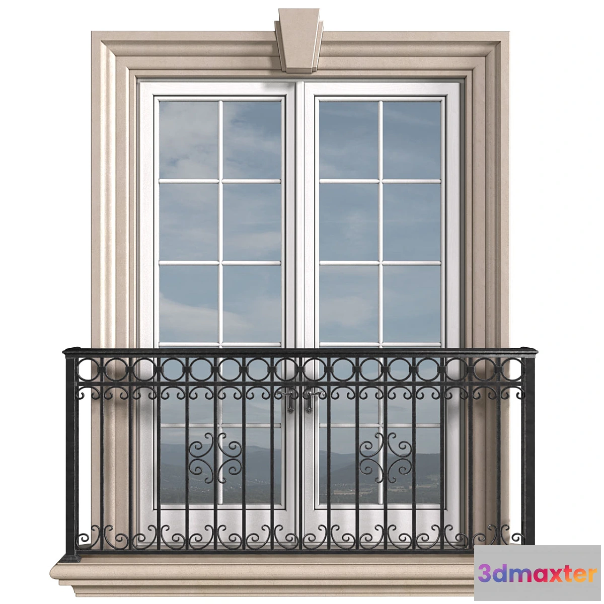 776869 - Classical front window with a French balcony.Classical Forged Fence. frame window - No.2