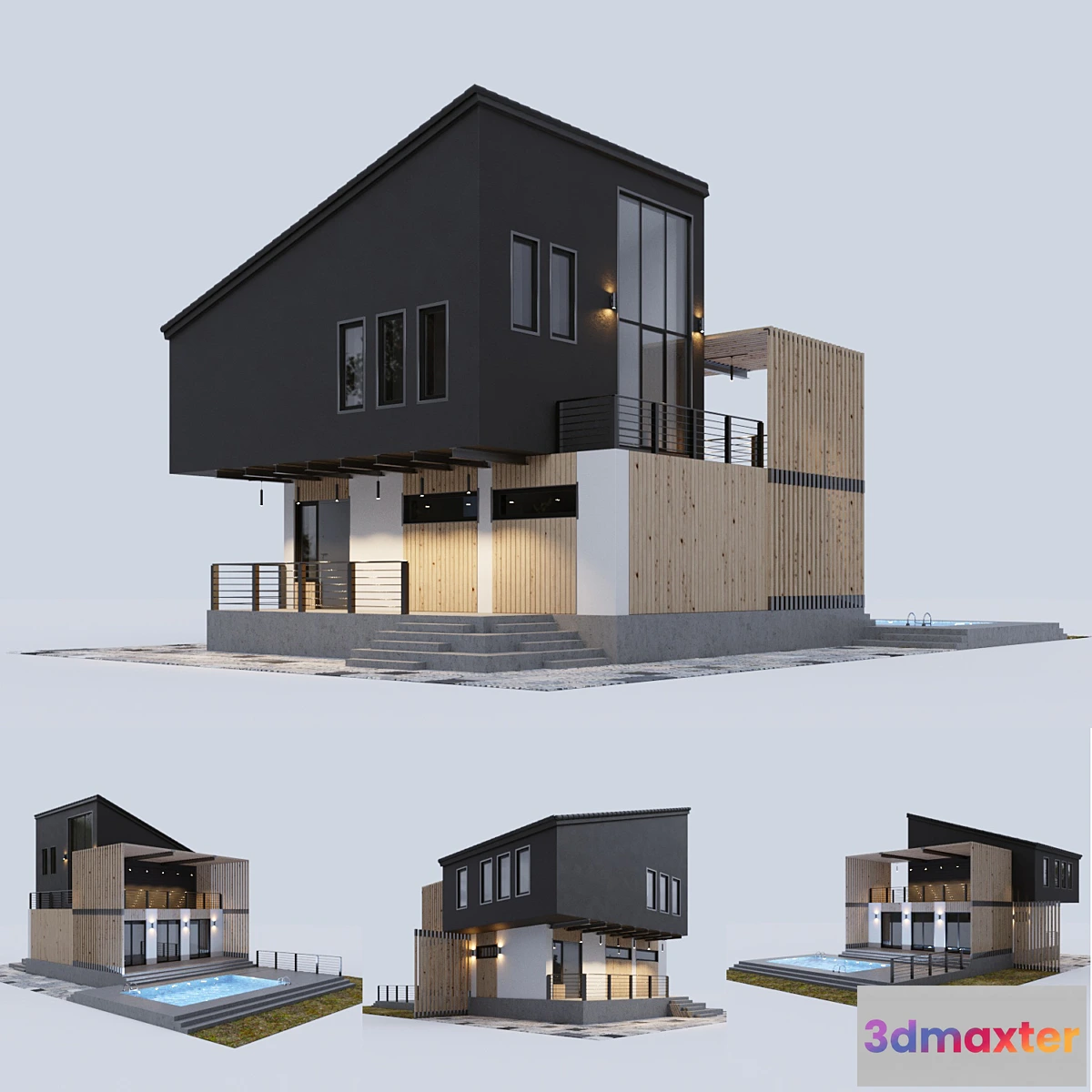 1295407 - Modern residential house with a swimming pool 3D Max