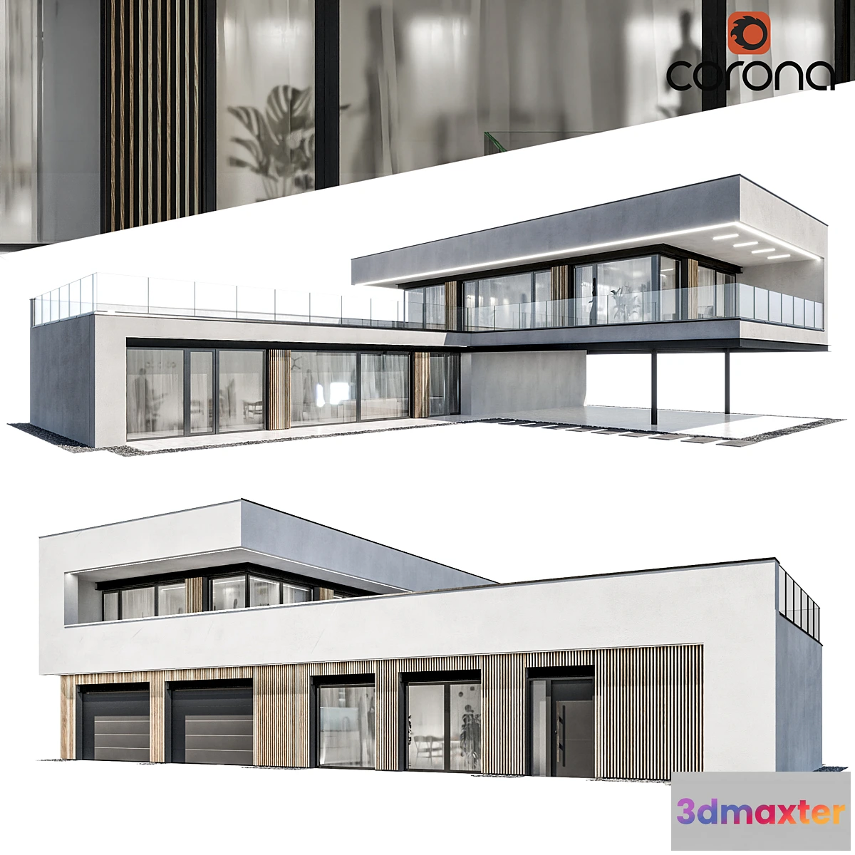 1298642 - Modern house 09  night 3D Max
