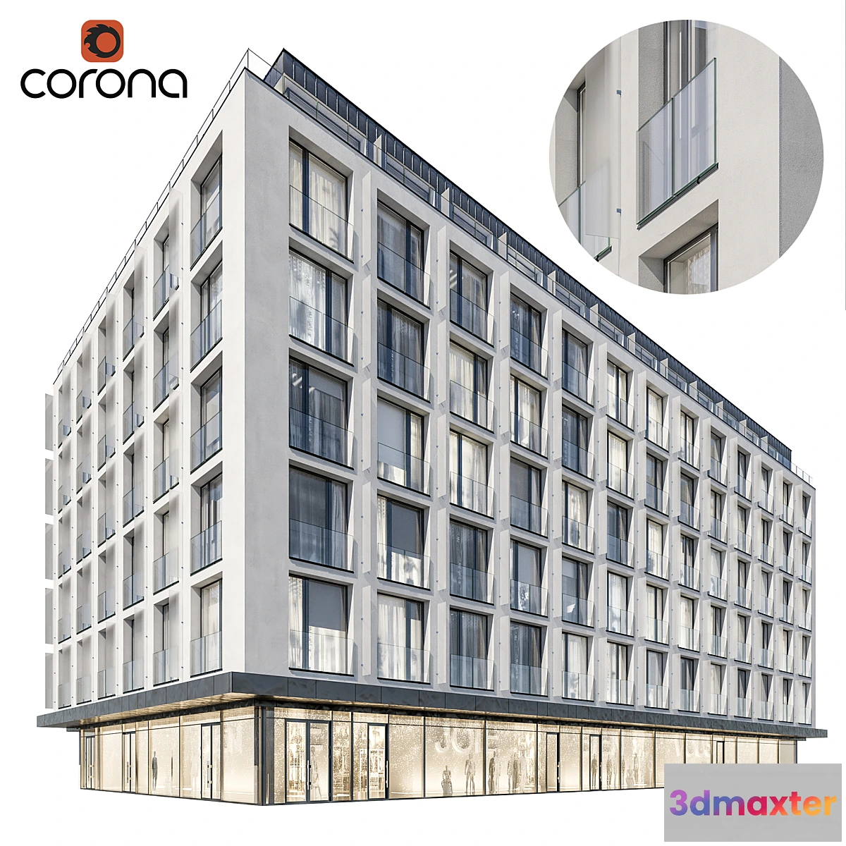 1308699 - Modern residential building 05  night 3D Max