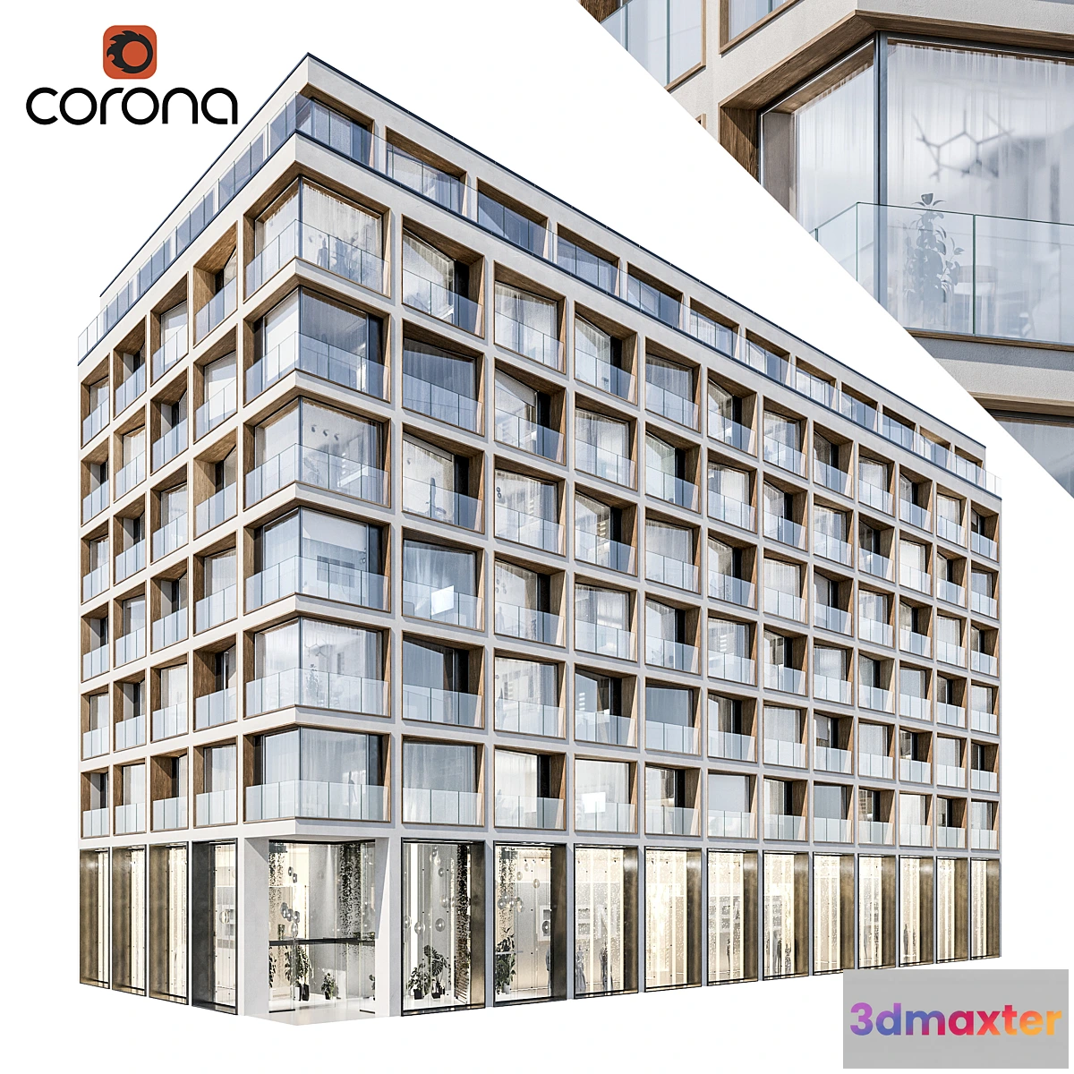 1317513 - Modern residential building 06  night + interiors 3D Max