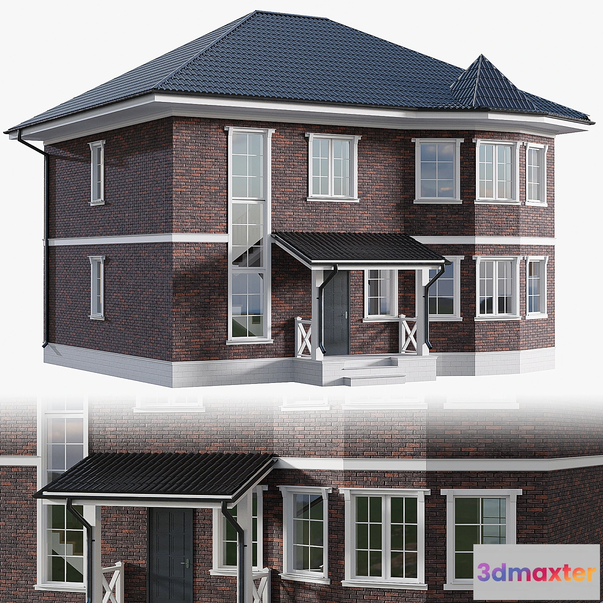 1401254 - Two-storey cottage with a classical-style bay window with facade stucco molding 3D Max