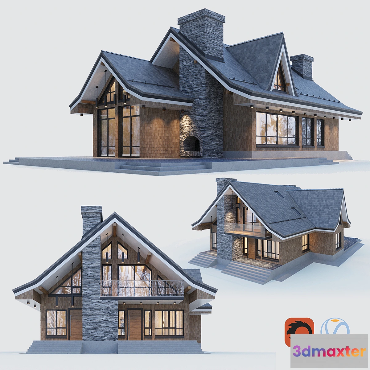 1419902 - Modern half-timbered house with a residential attic 3D Max