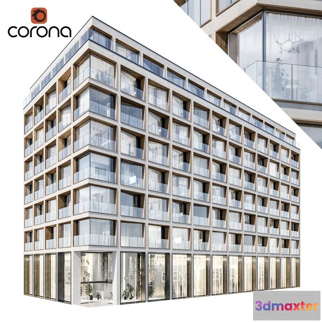 1559635 - Modern residential building 06 night + interiors 3D Max