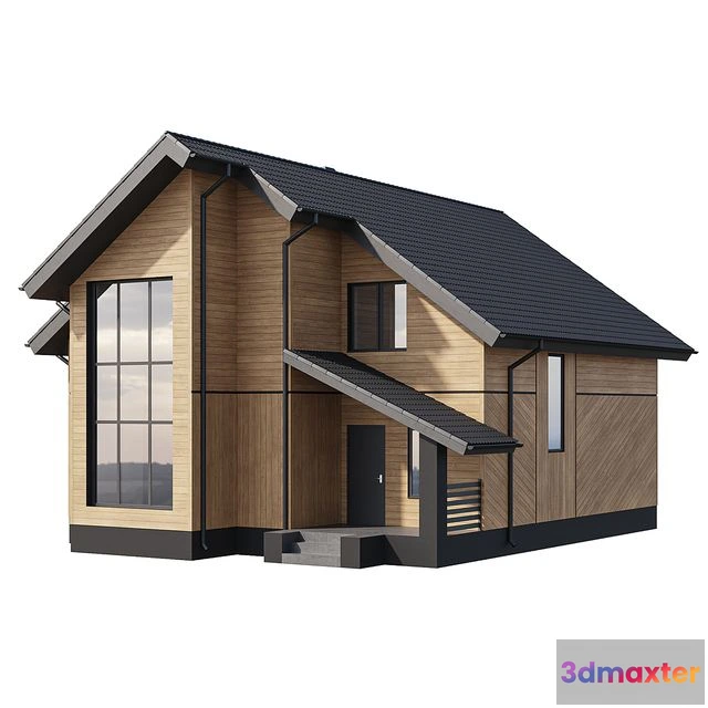 1562739 - Two Storey Wooden House With A Complex Pitched Roof 3D Max