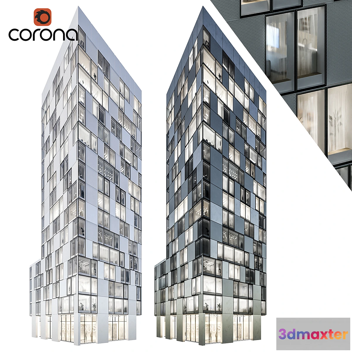 540785 - Modern residential building 08  night + interiors