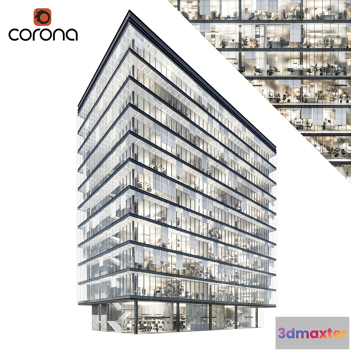 842625 - Modern office building 04  night + interiors - No.4