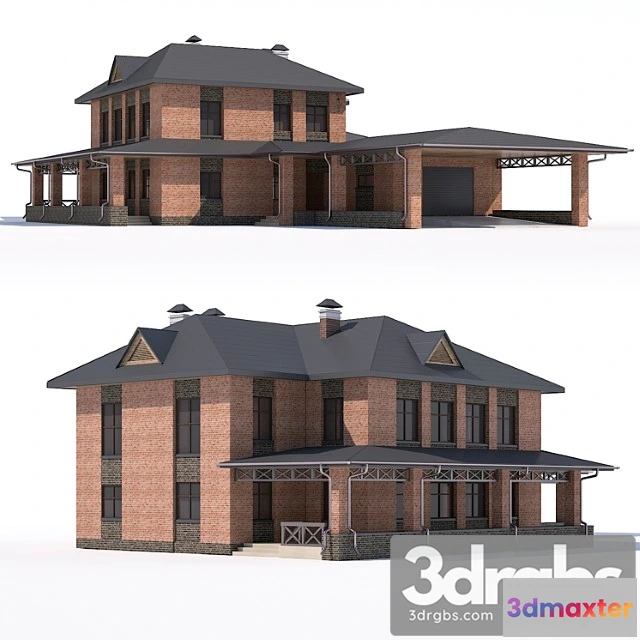 905330 - Building Two Storey Country House With Attached Garage And A Canopy