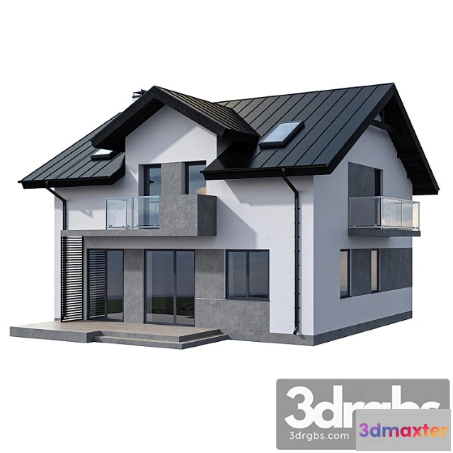 905604 - Modern Two Story Cottage With Two Balconies And Mansard Windows