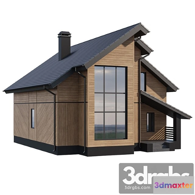 905794 - Two-storey wooden house with a complex pitched roof
