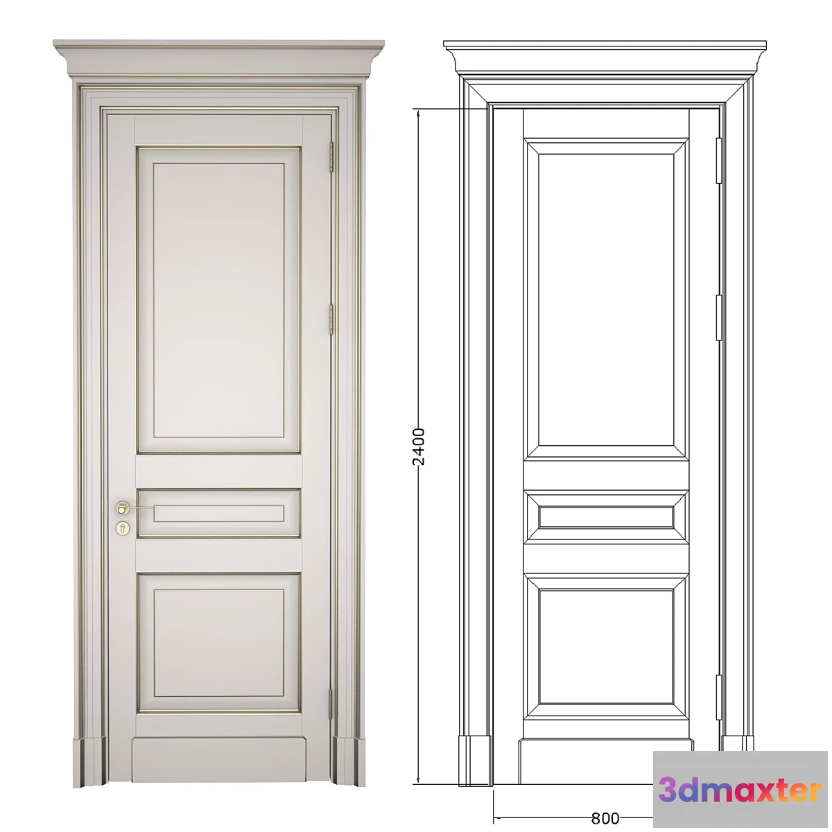 1286084 - Classic door with cornice + 2D DWG File 3D Max