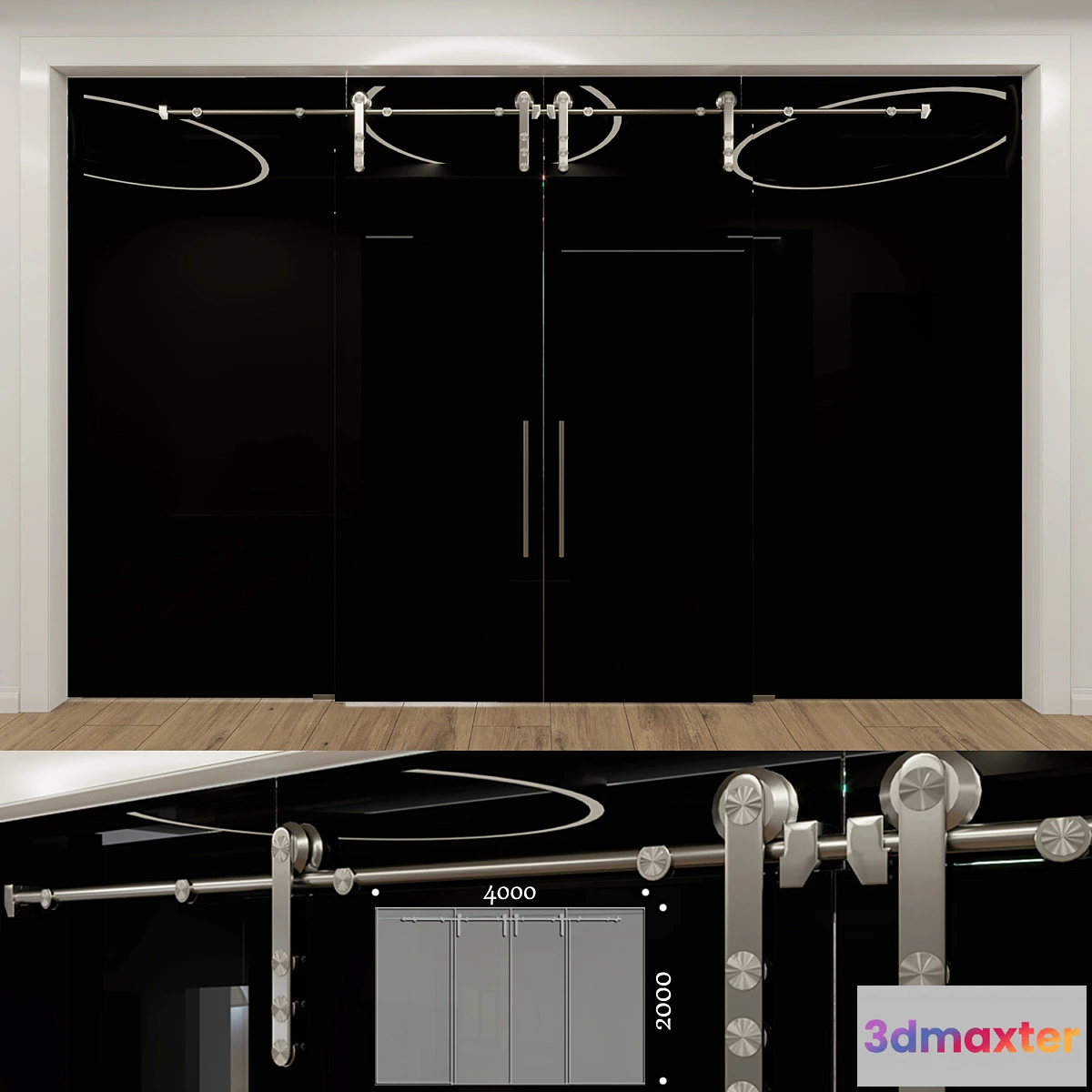 1328403 - Glass partition with sliding doors - 5 3D Max