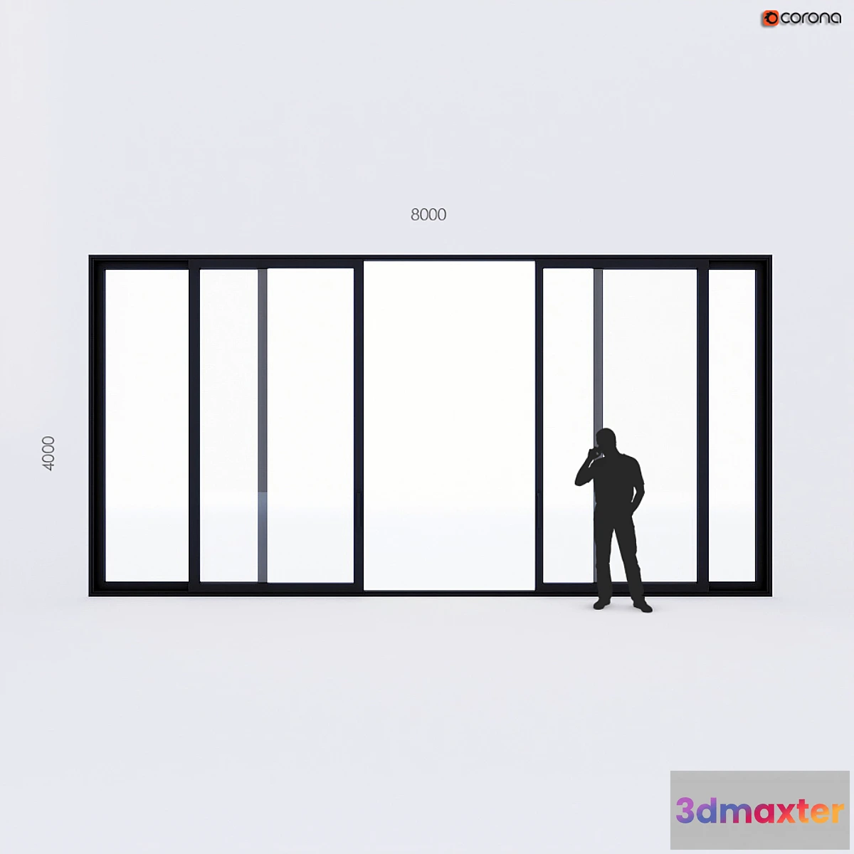 1344633 - Extendable stained glass window Alumil large size 4 sash 3D Max