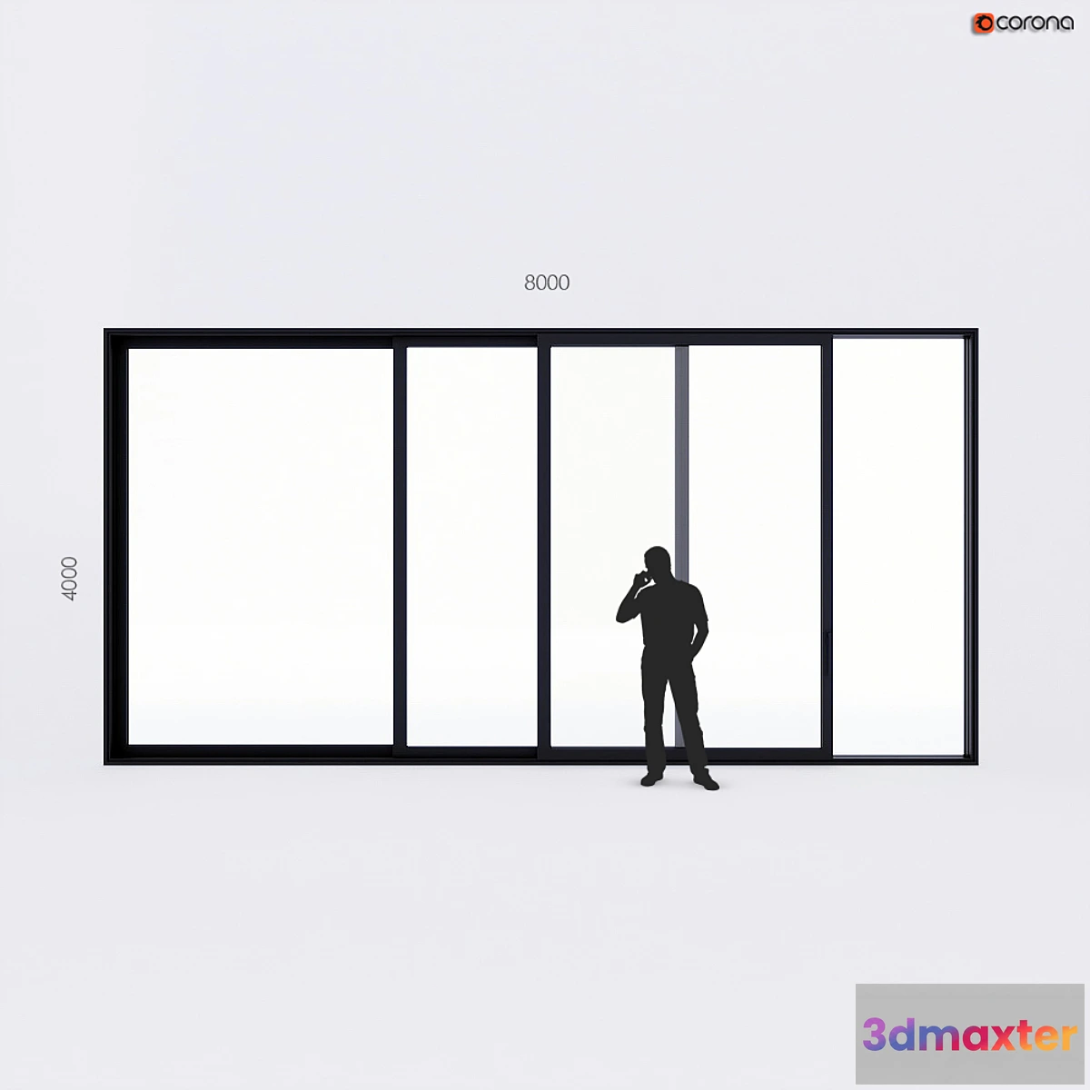 1404280 - Sliding stained glass window Alumil large size 3 sash 3D Max