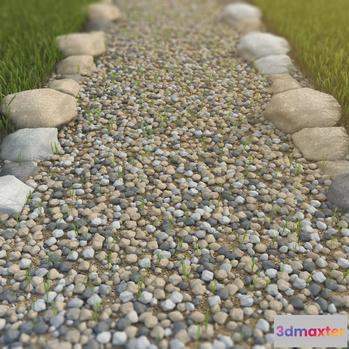 1279148 - Pebbles with blades of grass 3D Max