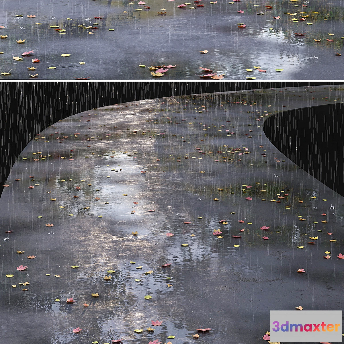 1300797 - Autumn road with leaves and puddles 3D Max