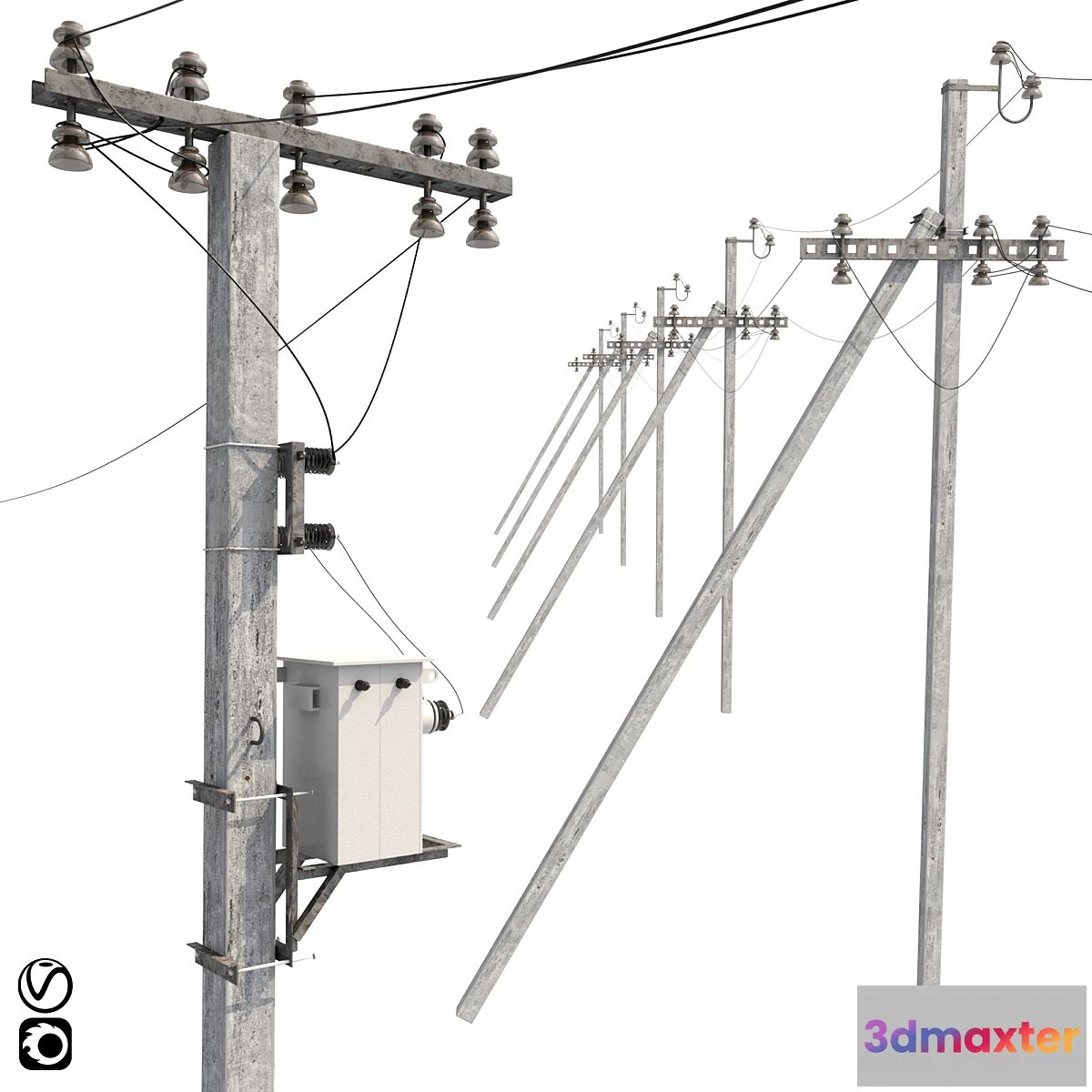776809 - Concrete electricity transmission poles with wires