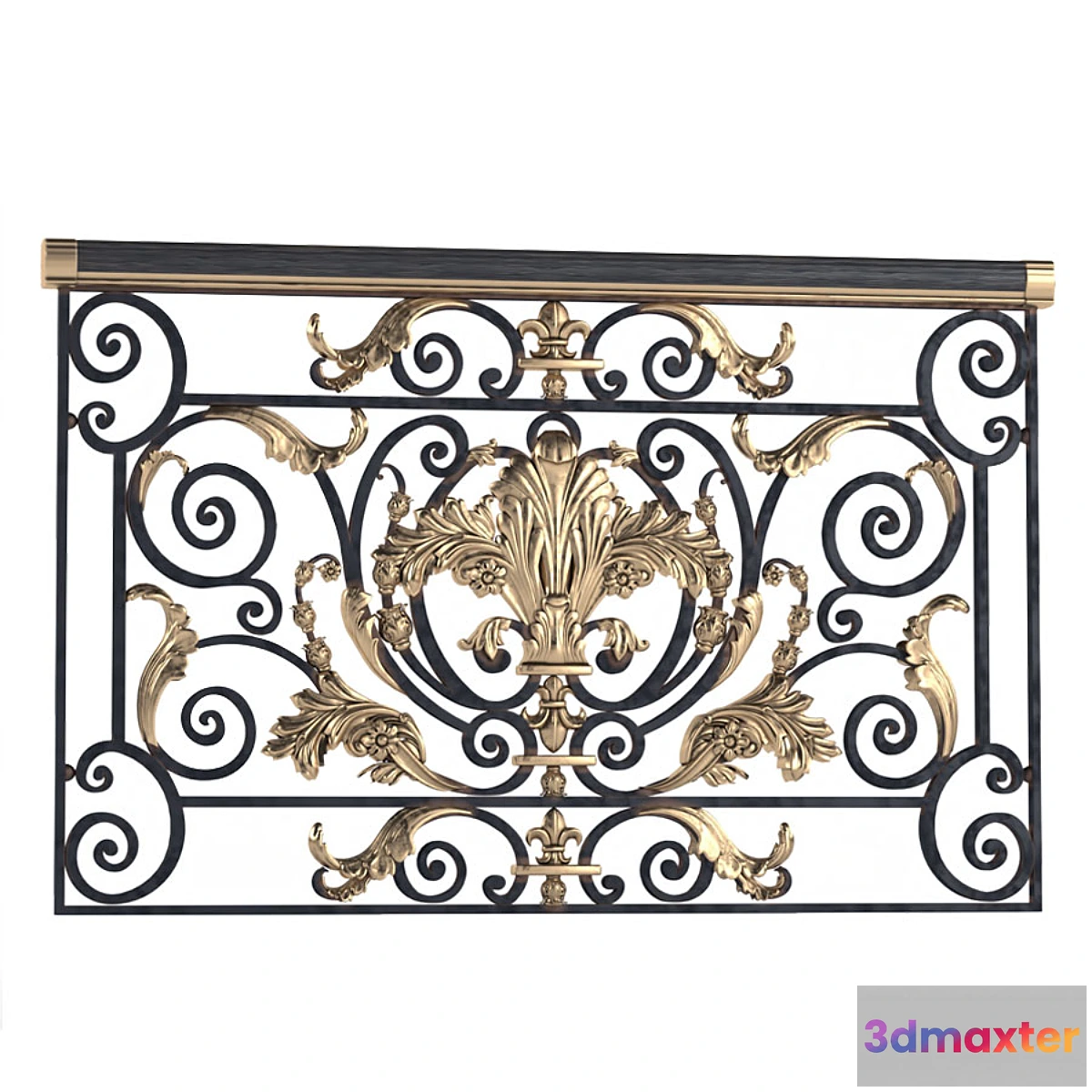 541107 - Classic wrought iron enclosure with cast inlays. Classic forged fence