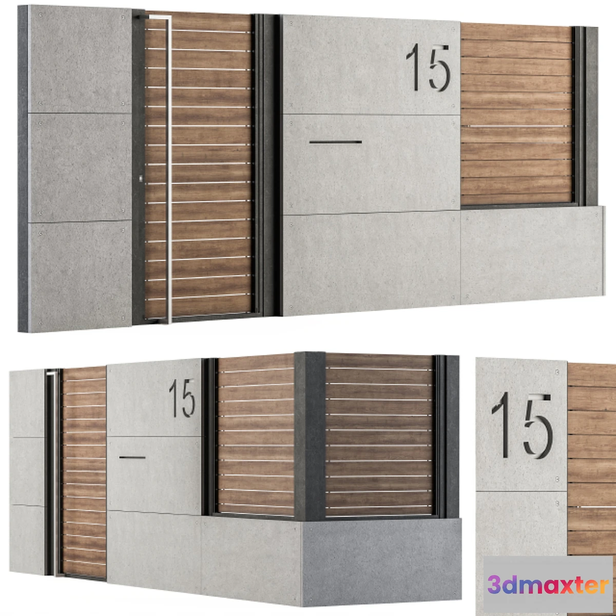 777343 - Concrete and Wood Fence Set 02